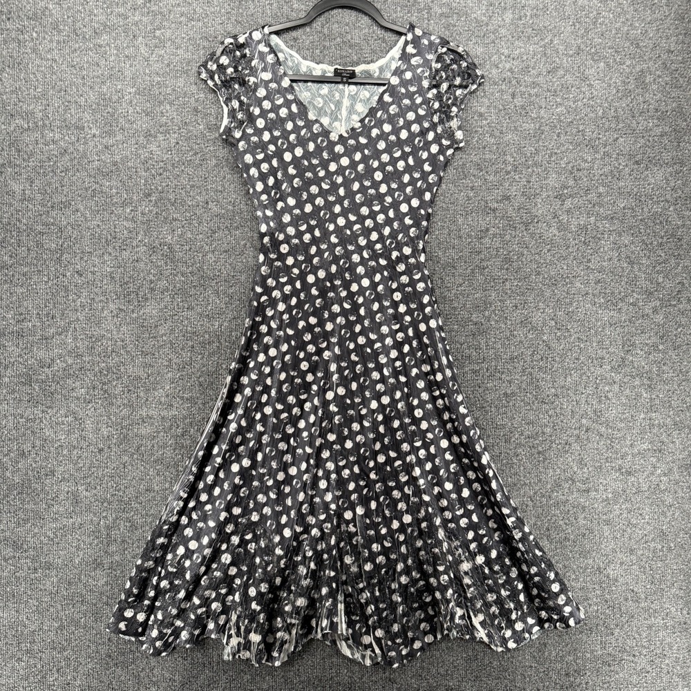 Komarov Dress Womens S Black Crinkle Polka Dots Fit Flare Fairy Cottage Romantic